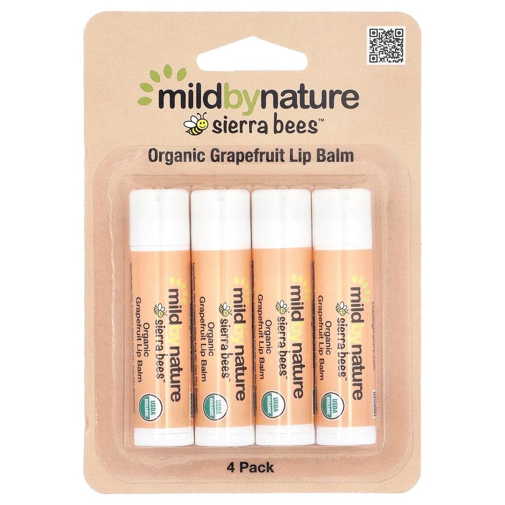 Mild By Nature Sierra Bees™, Organic Lip Balm, Grapefruit, 4 Pack, 4.25 G (0.15 Oz) Each