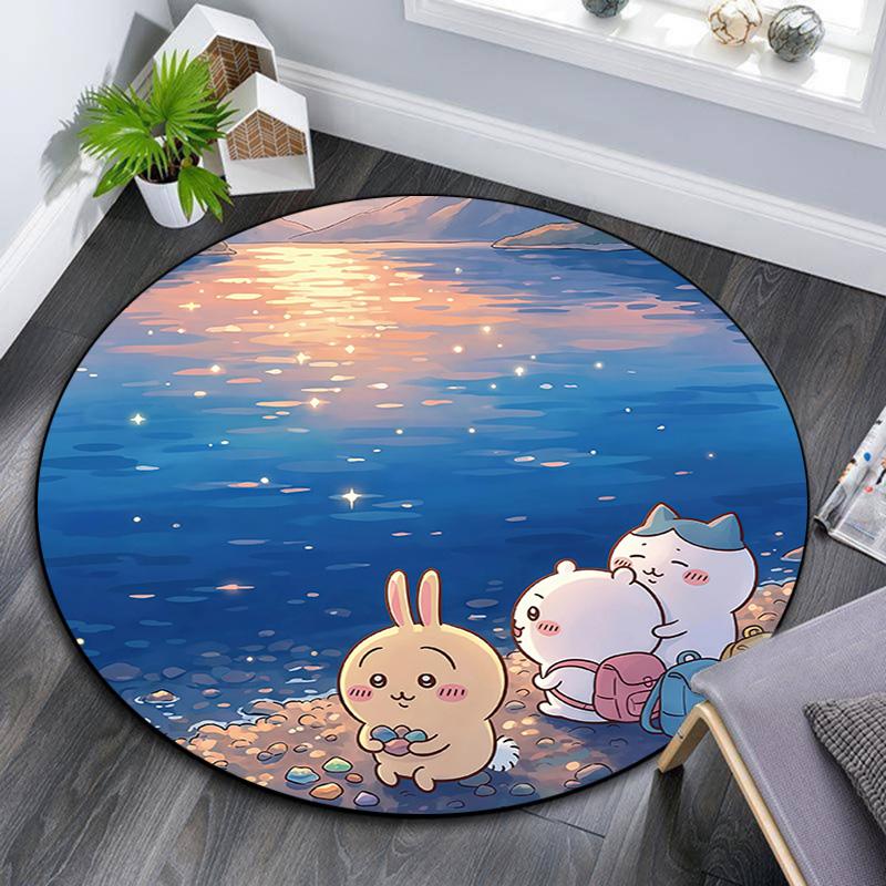 Chiikawa Round Area Rug,Carpet Rug for Living Room Bedroom Sofa Playroom Decor,Non-slip Floor Mat