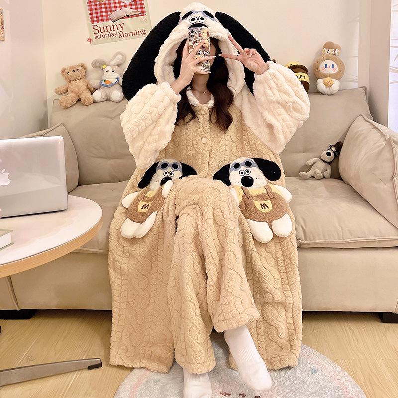 Женская зимняя ночная рубашка из бархата и кораллового флиса размера плюс - симпатичная домашняя одежда из плотной фланели