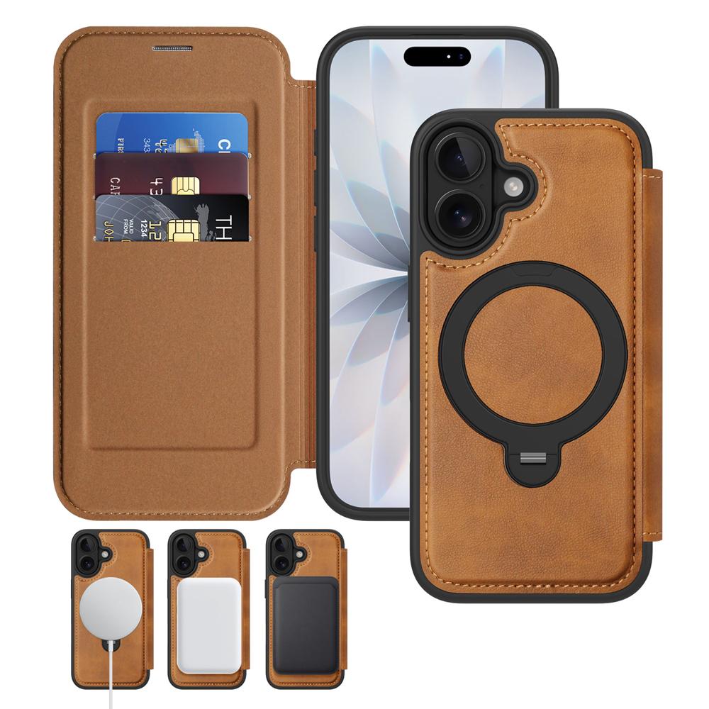 KEYSION Кожаный кошелек-книжка для iPhone 15 16 17 Pro Max Air 16Plus 16e Слот для карт Магнитный 360 Кольцо-подставка Задняя крышка телефона