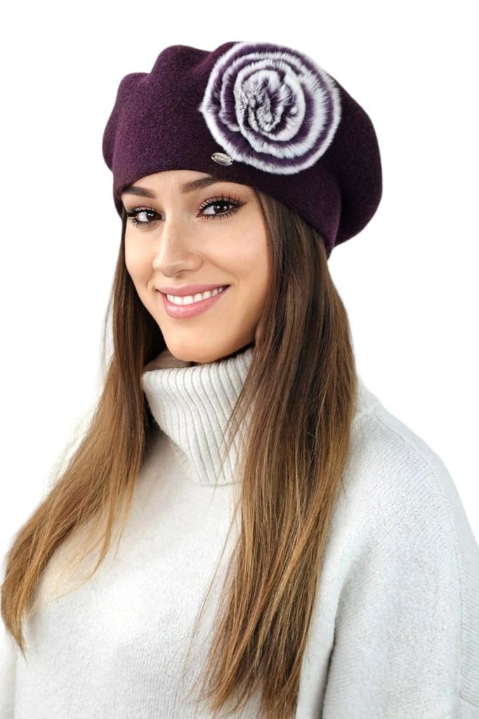 Orchid Winter Women' Beret with Rabbit Decoration Purple