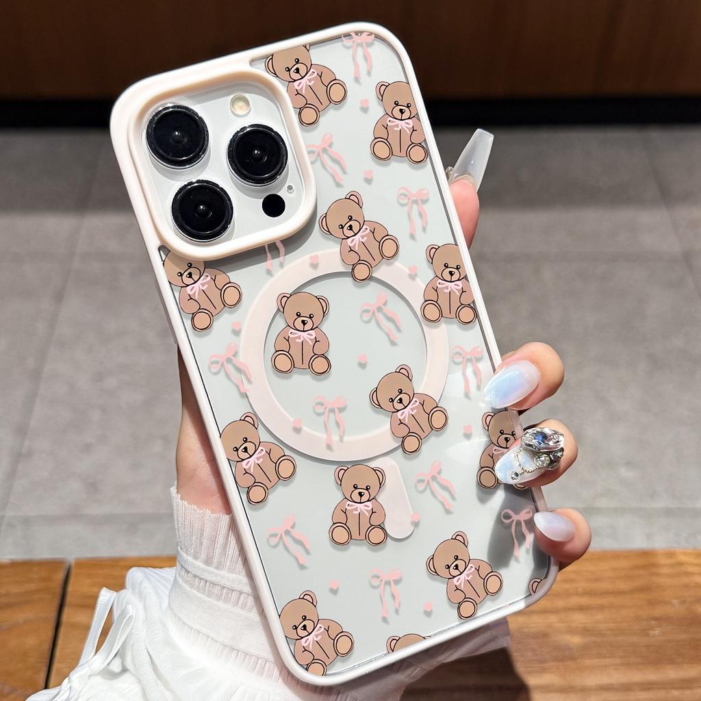 Милый чехол для телефона с изображением медведя, банта и сердца для iPhone 17 Pro Max 16 Plus 15 14 13 12 16E 17 Air Для Magsafe Беспроводная зарядка Магнитная крышка
