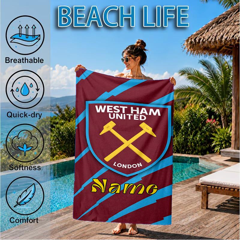 Custom Name Beach Towel hammer Crest Microfiber Beach Towel, Lightweight for Summer Travel, Swimming Pool Fan Birthday Gift