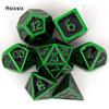 7 Pcs Black Green Standard Metal Dice Solid Metal Polyhedral Dice Set Suitable for Role-Playing RPG Board Game Card Game