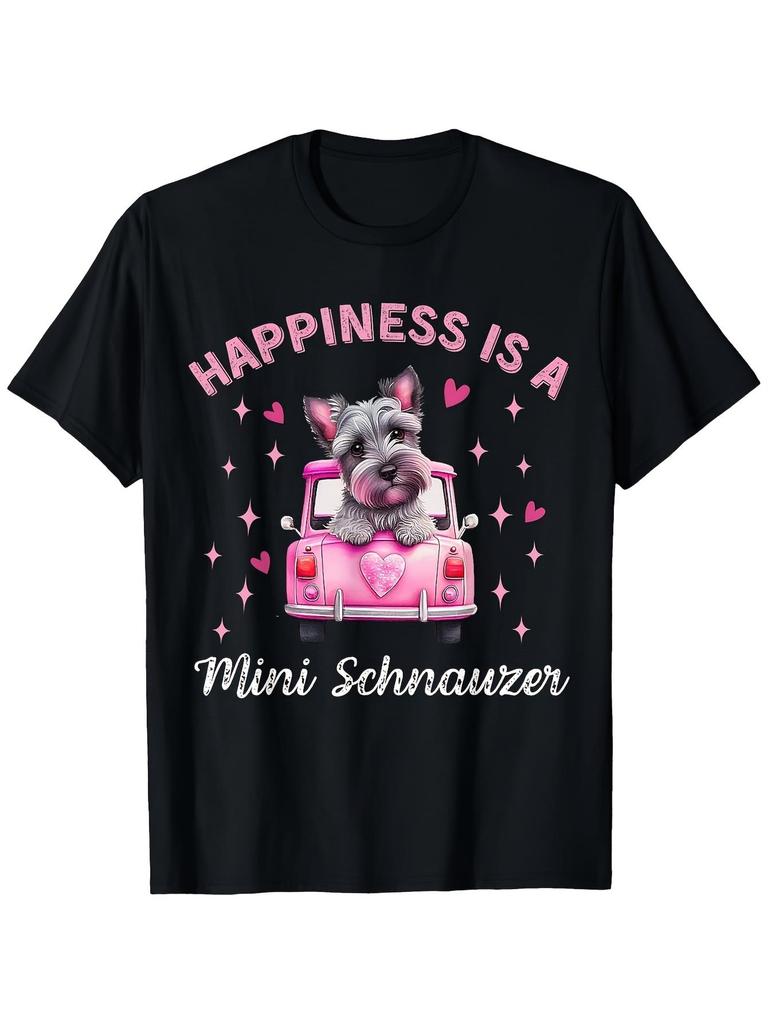 Heavyweight Miniature Schnauzer T-Shirt - Retro Mini Schnauzer & Car Graphic Tee, Breathable Moistur