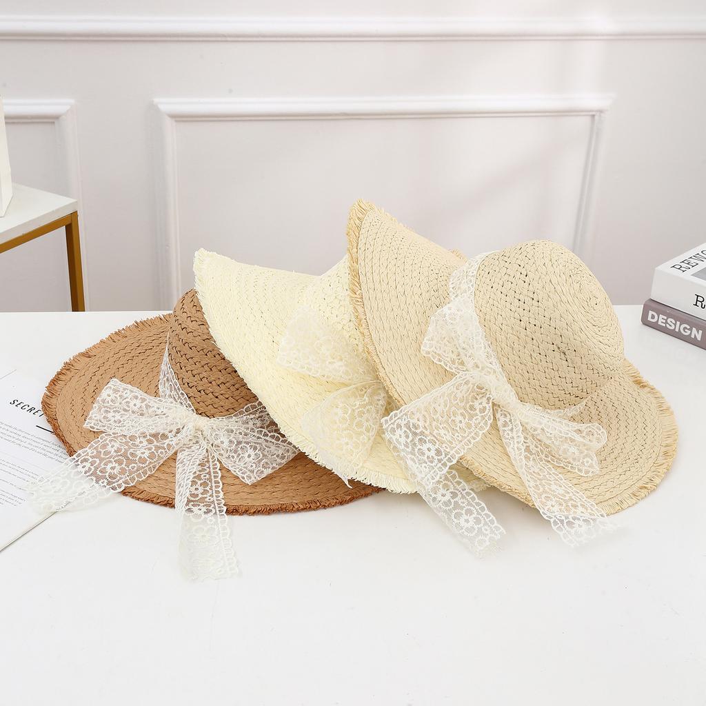 New Style Sun Hat for Women's Outdoor Travel Sun Protection Straw Hat Lace Strap Vacation Beach Hat Sun Hat