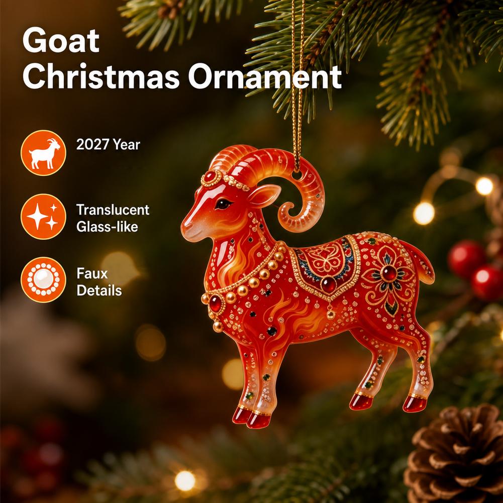 5Pcs 2D Flat Acrylic Goat Christmas Tree Pendants Chinese Zodiac Sheep Animal Hanging Ornaments Xmas Holiday Decor Gifts