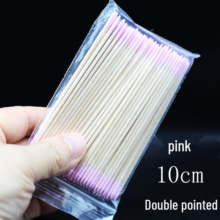 Pink Double-Ended Embroidery Cotton Swabs: Multi-Functional Eyeliner and Nail Art Cleaning Tool (7cm)