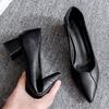 Pumps Women Shoes Shallow Chunky Heeled Pointed Toe Ladies Shoe Platform Soft Leather Slip On Women's Fashion Dress Office 2024