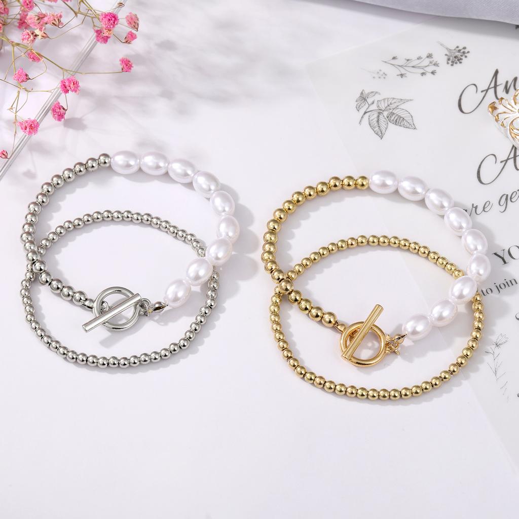 Simple Double Layer Ball Chain Stacked Bracelet Jewelry Versatile OT Buckle Bracelet