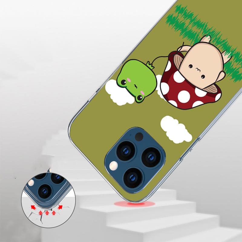 Коттеджкор Лягушка Гриб Кавайный Чехол для Телефона Для iPhone 17 Air 16 Pro Max 16E 15 + 14 Plus 11 12 13 Mini 7 8 SE Подарок Печатная Крышка