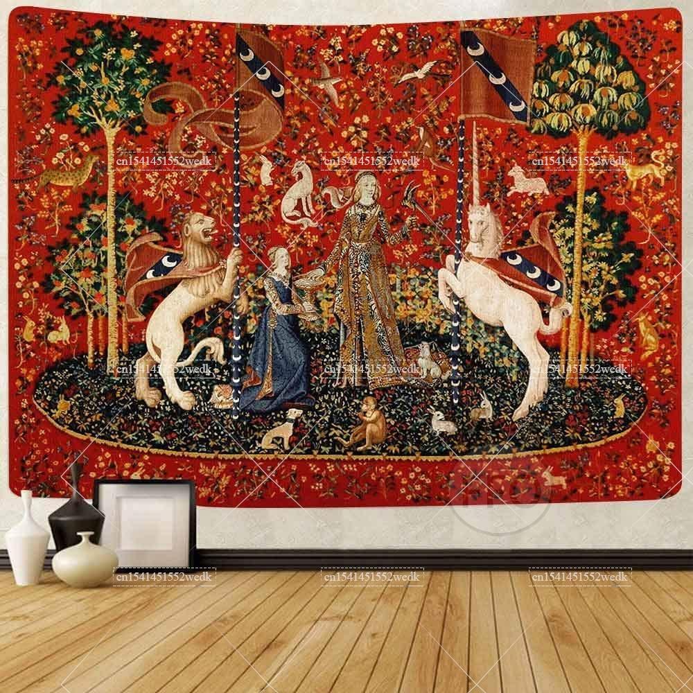 Средневековый гобелен «Дева и единорог», настенный декор, эстетический декор комнаты, гобелен из древнего Египта, украшение для спальни в стиле макраме, ковры