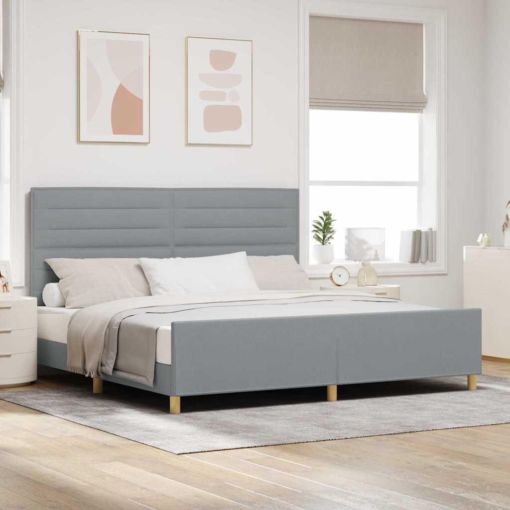 Platform Bed with Headboard Light Grey 200 x 200 cm Fabric