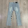 Mens Streetwear Straight Fit Denim Jeans With Embroidery Distressed Wash Button Fly Mid-Rise Stretch Cotton Blend