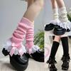 Bow Accent Knitted Leg Warmers Tiered Ruffled Hem High Tube Socks  Lolita Girls