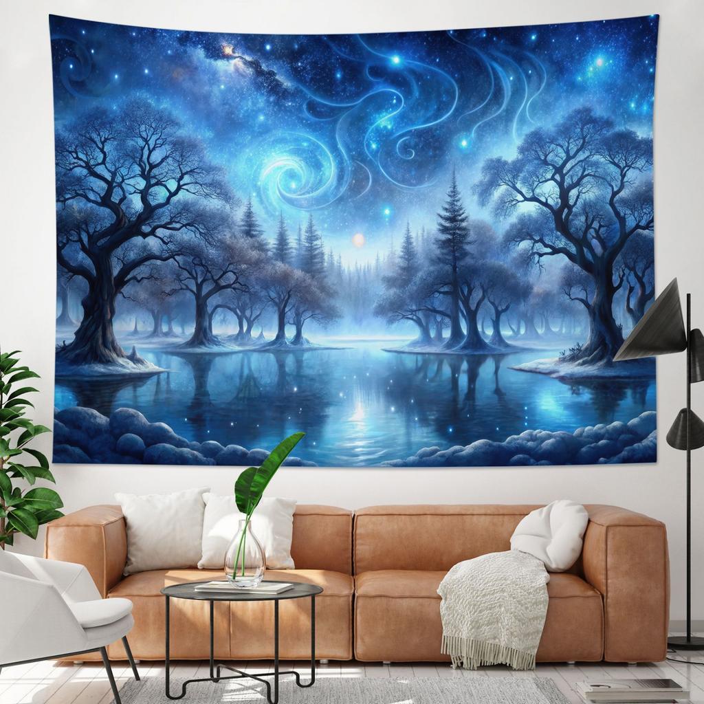 Forest Landscape Night Sky Stars Galaxy Tapestry for Bedroom Living Room Dorm