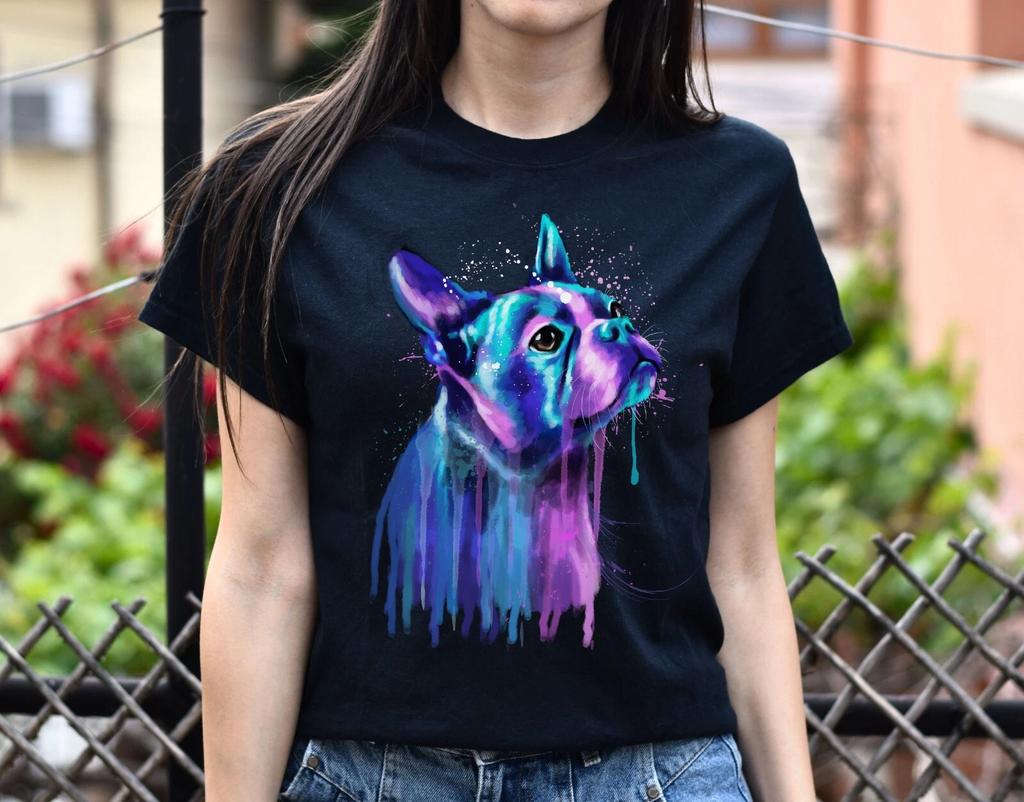 Watercolor painting Boston Terrier dog Unisex shirt black navy dark heather