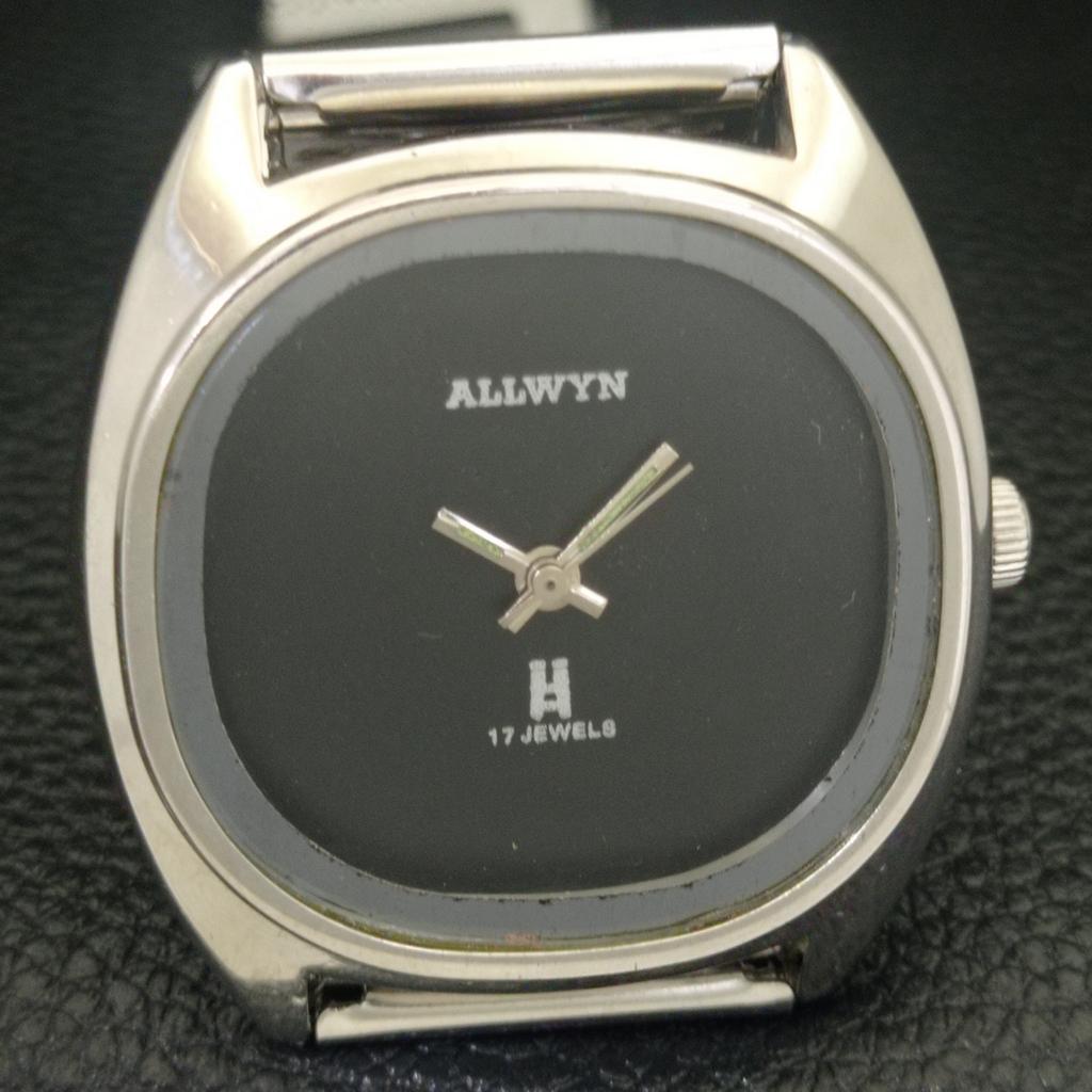 ALLWYN РУЧНОЙ ЗАВОД 6300A ИНДИЯ МУЖСКИЕ ВИНТАЖНЫЕ ЧАСЫ С ЧЕРНЫМ ЦИФЕРБЛАТОМ a703947-1