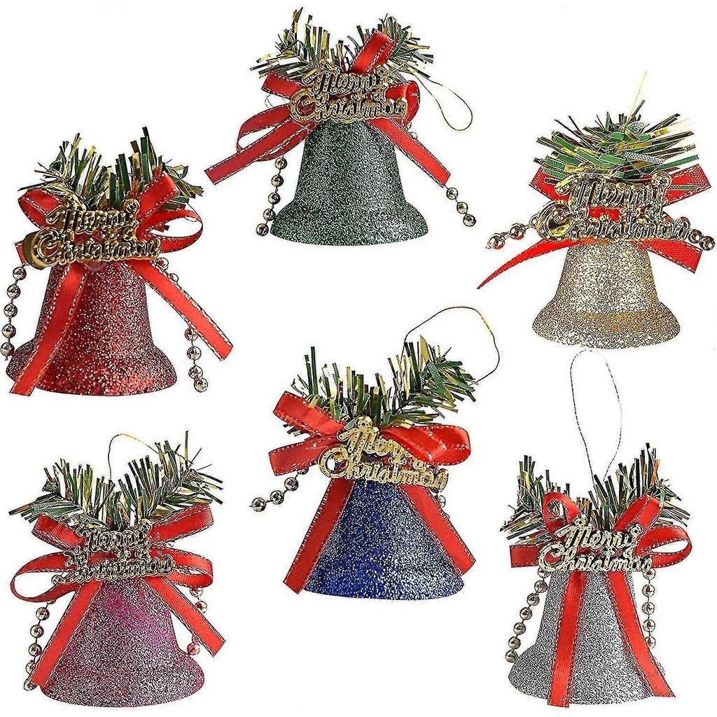 6pcs Christmas Bells For Christmas Tree Decoration Shatterproof Glitter Bell - GXCC