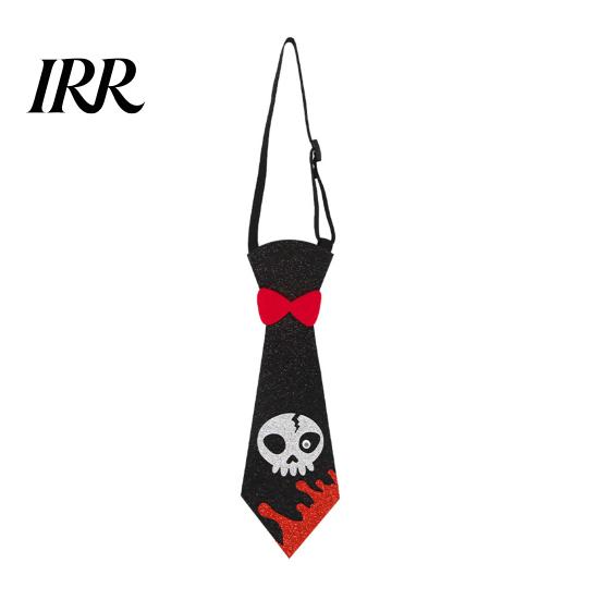 Holiday Celebration Tie Halloween Glitter Felt Tie, Skull Pumpkin Ghost Spider Bat Print Necktie Creepy Patterned for Kids Adults, Adjustable