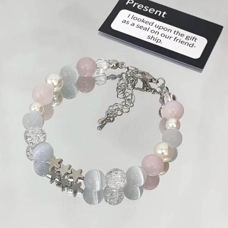 Сладкие браслеты-пентаграммы с жемчугом и бусинами для женщин и девушек, эстетичные, милые, со звездой, с синим стеклянным шариком, ювелирные аксессуары, подарки