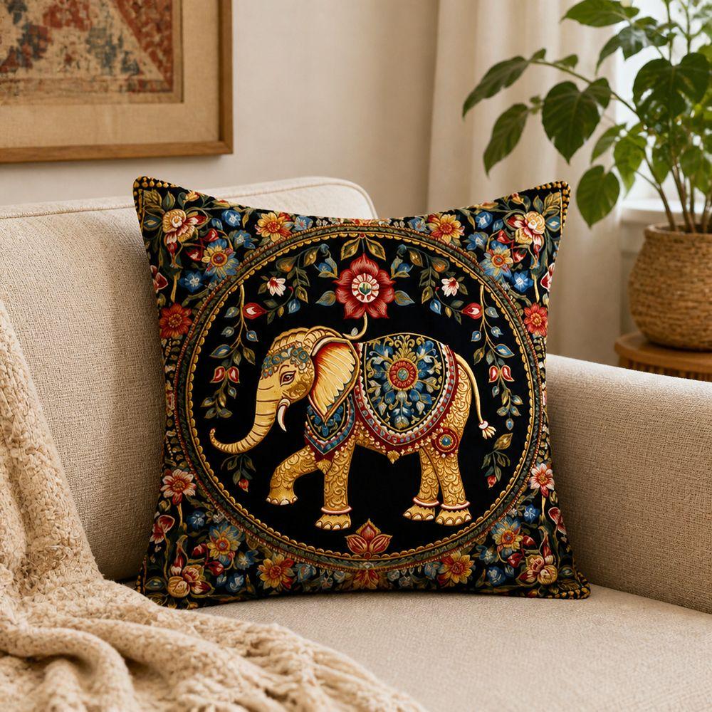 Floral Print Elephant Cushion Cover Vintage Pattern Throw Pillow Cover Sofa Decoration