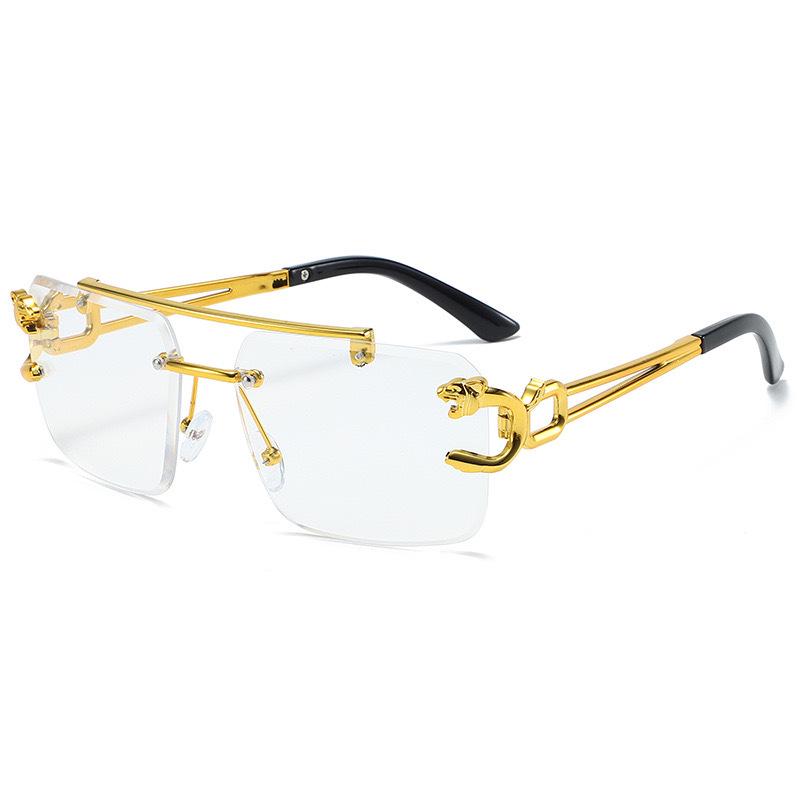 Stylish Frameless Leopard Square Sunglasses: Trendy Double-Beam Design for Men & Women