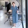 Short-sleeved Denim Dress for Women Summer New Korean Style Loose Single-breasted Shirt Dress