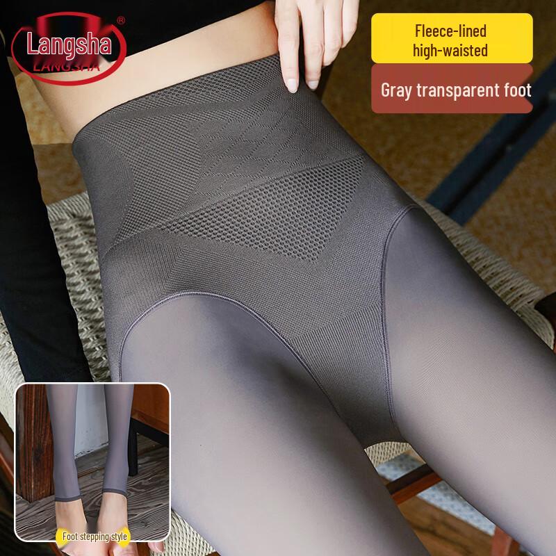 Langsha Women's High-Waist Thin Fleece Opaque Tights