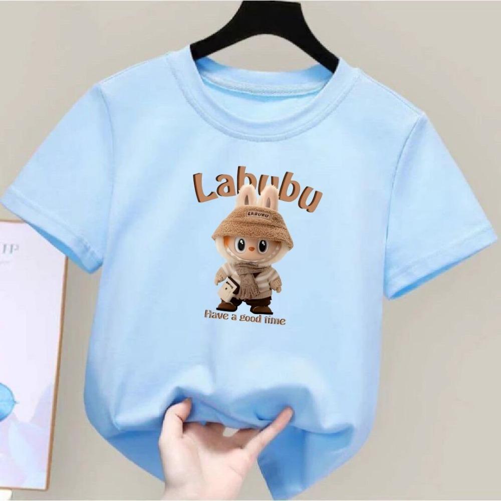 Мультяшная аниме футболка с принтом Labubu, женская, с коротким рукавом, свободный крой, повседневный топ, парная, летняя