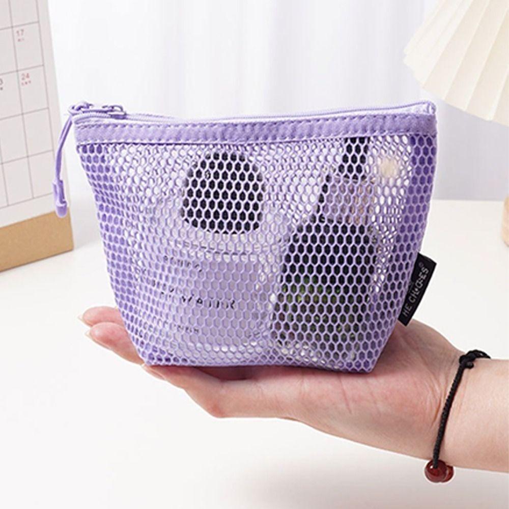 Mesh Cosmetic Bag Dopamine Sundries Storage Pouch Portable Zipper Coin Purse  Travel