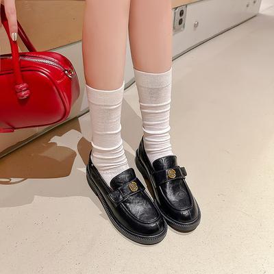 Версия из коровьей кожи~ Женские повседневные туфли-лодочки с камелией, на толстой подошве, ретро, черные, из маленькой кожи