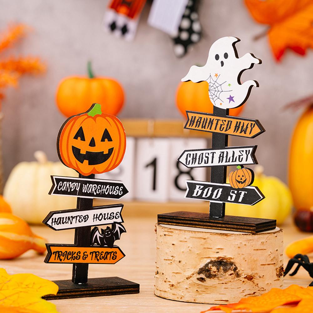Creative Halloween Pumpkin Letter Ghost Wooden Ornament Tree Shaped Ghost Desktop Ornament