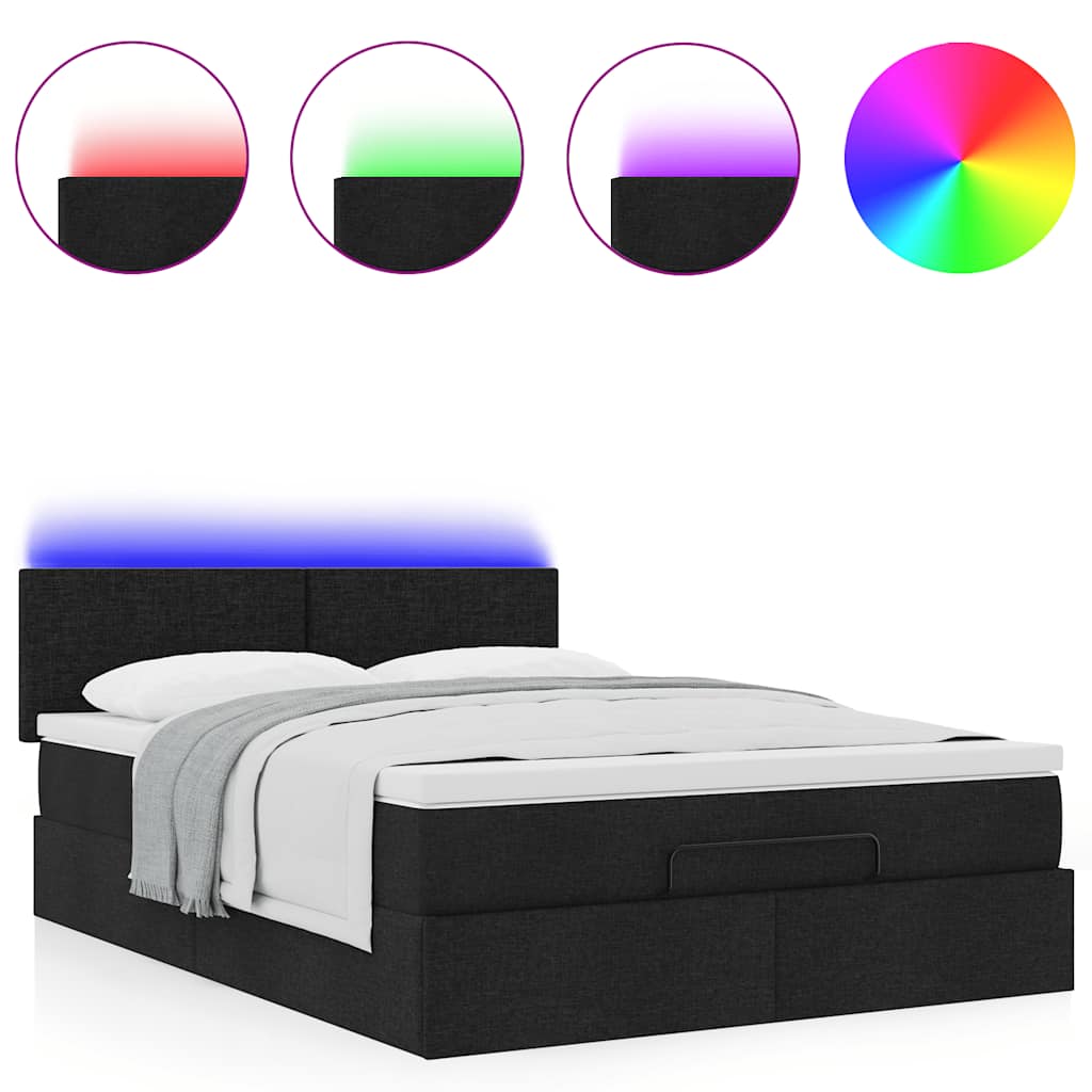 Ottoman Bed with Mattress & LEDs Black 140x200 cm Fabric