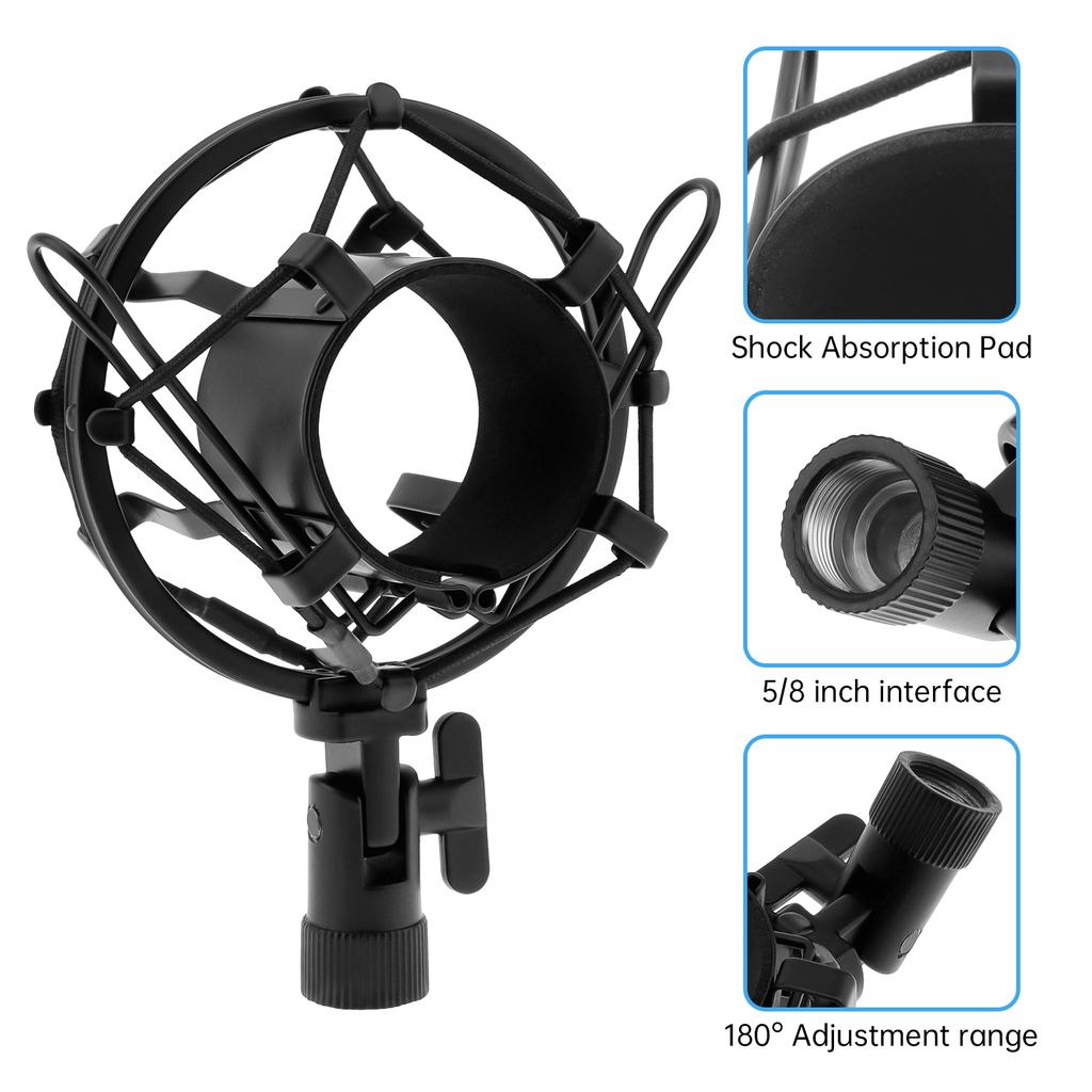 Anti Vibration Suspension Microphone Shock Mount Universal 46-50mm Diameter Condenser Mic Includes Screw Adapter Elastic Band Studio Recording