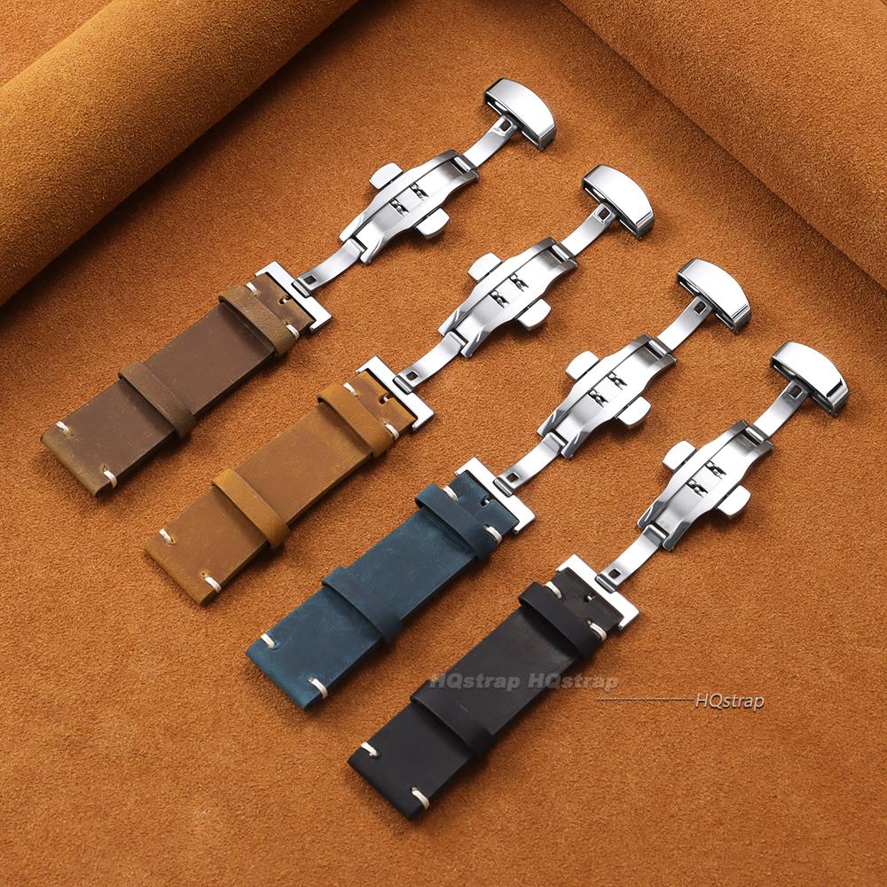 Браслет для винтажных кожаных часов Seiko Ремешок из коровьей кожи со швом для Rolex Ремешки с бабочкой 18 мм 20 мм 21 мм 22 мм 24 мм