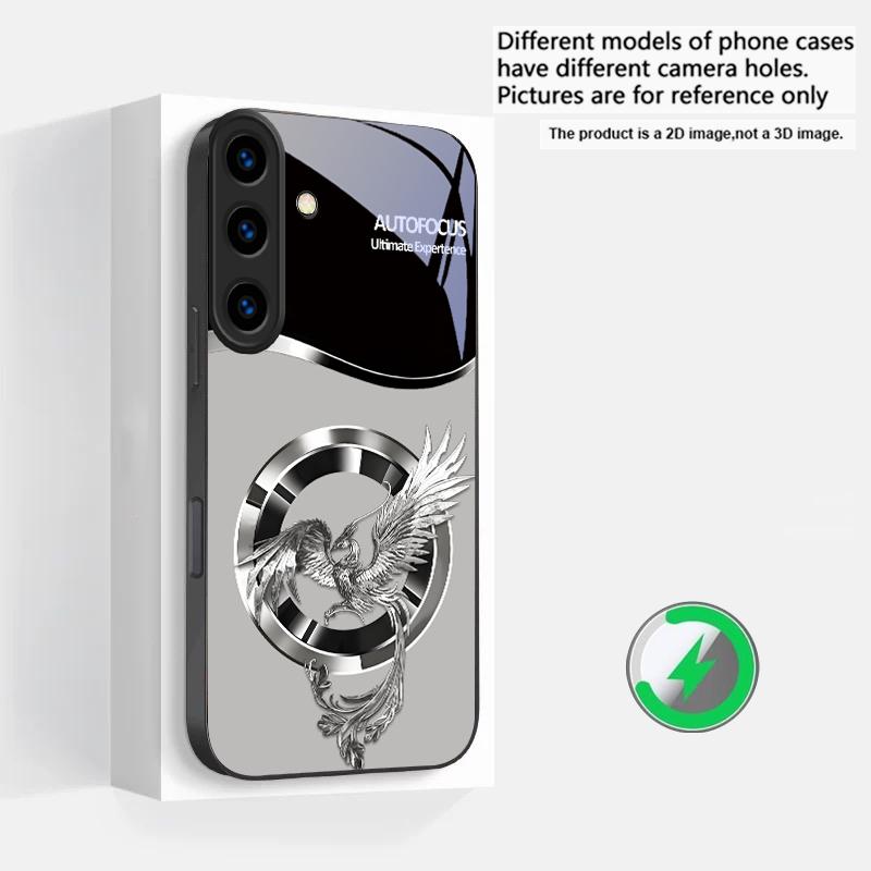 Красивый Розовый Феникс Для Samsung S25 S25 Edge S25Ultra 20 S21 Pro S22 Plus S23 FE S24 Ultra Для Magsafe Стеклянный Чехол для Телефона