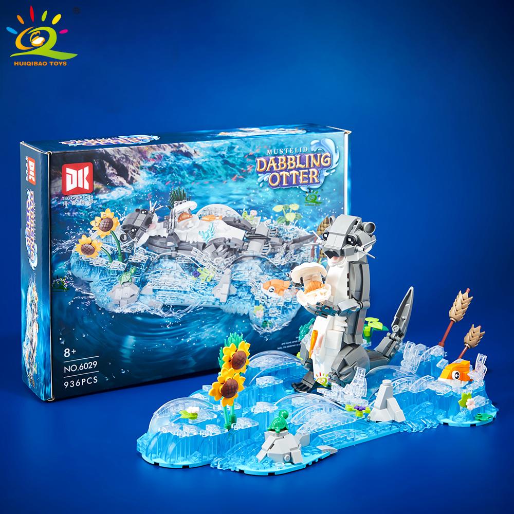 HUIQIBAO MOC Otter Animal Model Building Block Brick Boy Assembly Construction Toy For Children Kid DIY Game Home Desk Decor