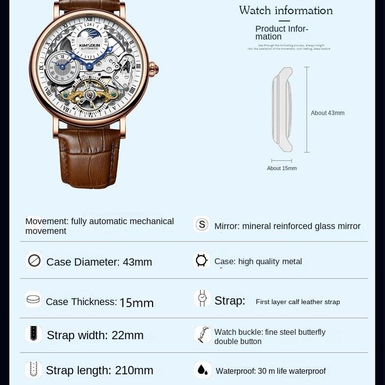 KIMSDUN Новые высококачественные мужские механические часы, мужские часы, водонепроницаемые, полностью автоматические часы