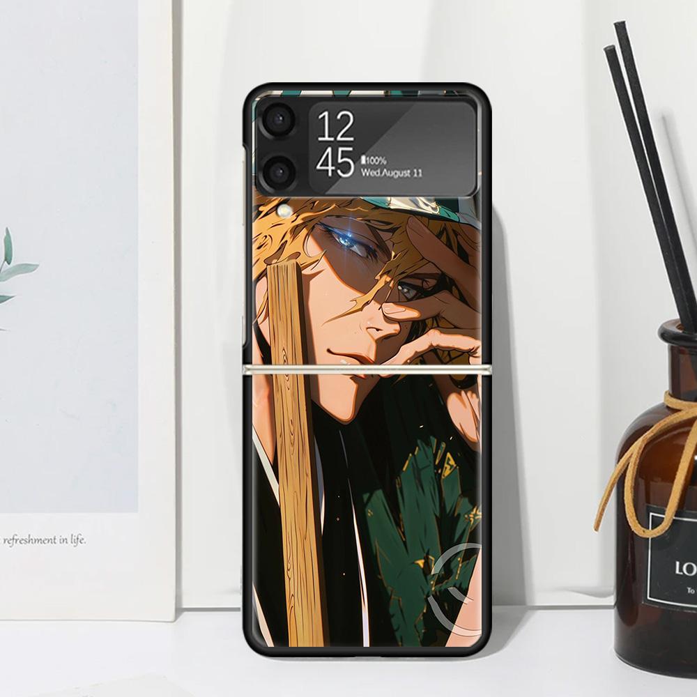 Bleach Kisuke Urahara Phone Case Cover for Samsung Galaxy Z Flip 7 6 5 4 3 5G Flip3 Flip4 Flip5 ZFlip6 ZFlip7 Black Fundas Clear