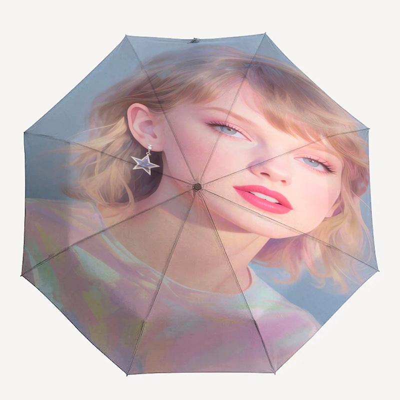 Star Earrings, Holographic Shirt Themed Automatic Opening and Closing Umbrella, Compact Travel Umbrella, Lightweight and Portable, Suitable