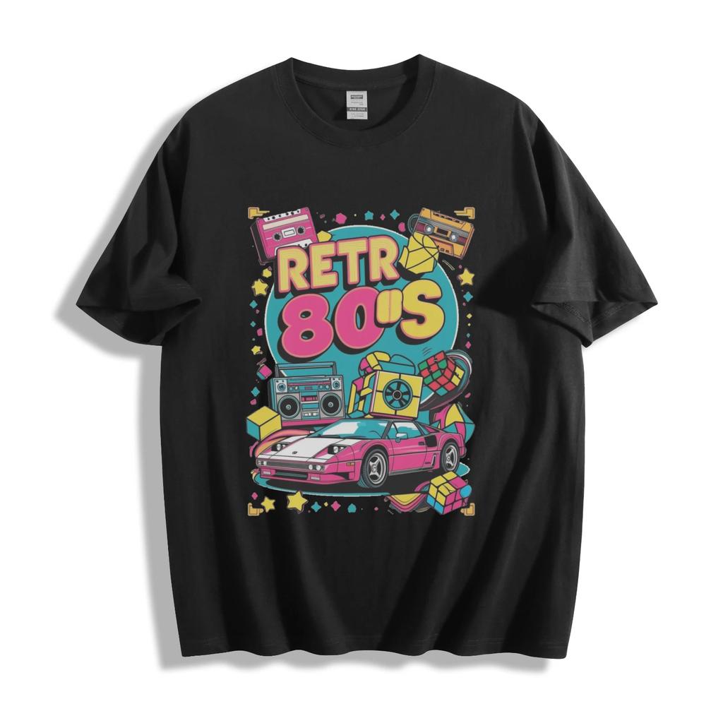 Retro 80s T-Shirt - Vibrant Car & Cassette Design Unisex Tee