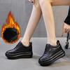 Women Genuine Leather Casual Black Shoes Platform Wedge Female Women 8CM High  Fashion Sneakers Chunky Spring Autumn Shoes