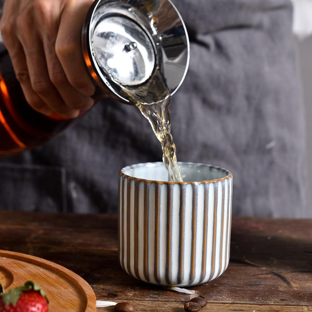 Kiln-Changed Glaze Japanese Style Ceramic Tea Cup Vertical Striped Coffee Mug Sushi Restaurant