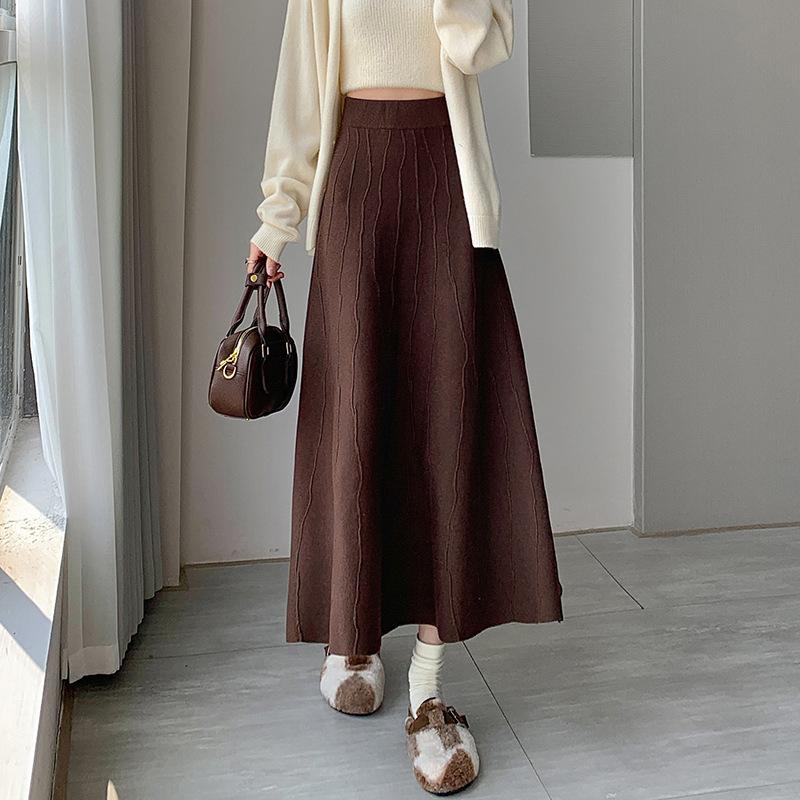 Трикотажная юбка женская осенне-зимняя юбка-свитер средней длины с высокой талией