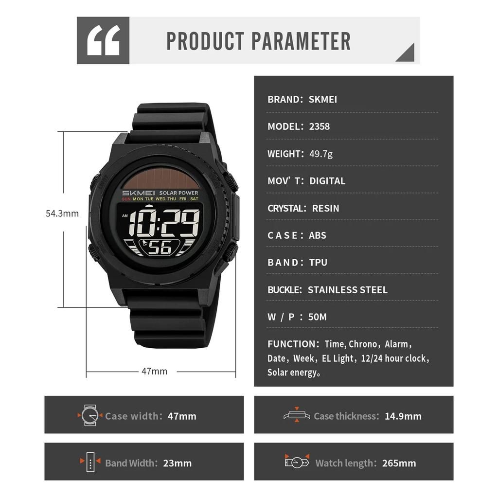 SKMEI 2358 Energy Digital Sports Electronic Watches For Men Fashion Casual 5Bar Waterproof Chrono Wristwatch Clock Reloj Hombre