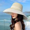 WTEMPO Beach Vacation Sunscreen Hats Women's Summer Lace Patchwork Large Brim Straw UV-proof Fisherman Hats