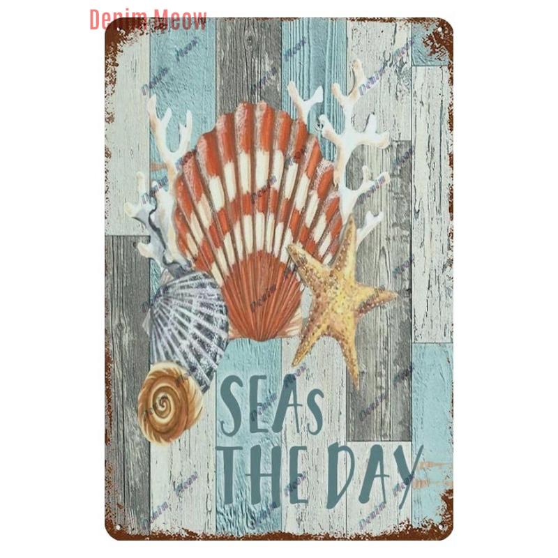 Vintage Sea Turtle Decor Sea Snail Metal Tin Sign Nautical Beach Ocean Theme Retro Seaside Underwater Summer Plates WY
