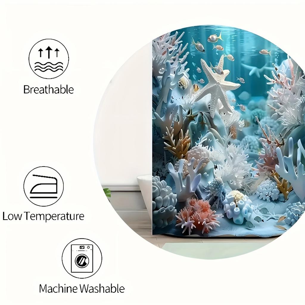 1/4 шт. Набор занавесок для душа для ванной комнаты Морской ветер Ракушка Морская звезда Занавеска для ванной с 12 крючками Нескользящие коврики Коврик для крышки унитаза Перегородка для ванной