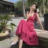 Fuchsia Off-Shoulder Tie-Up Camisole Dress for Petite Women - Beach Vacation Wear